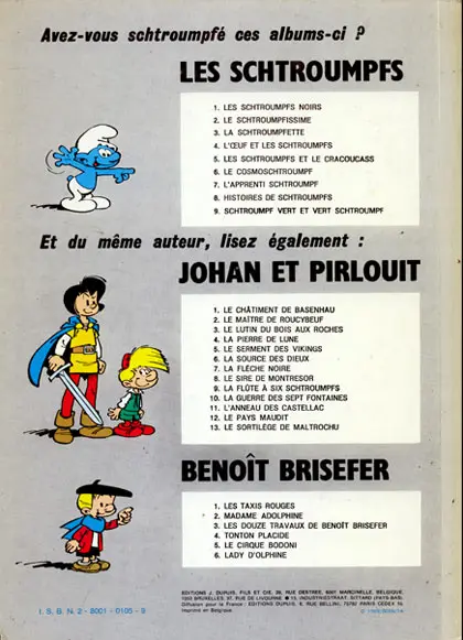 Verso de l'album Johan et Pirlouit Tome 11 L'anneau des Castellac