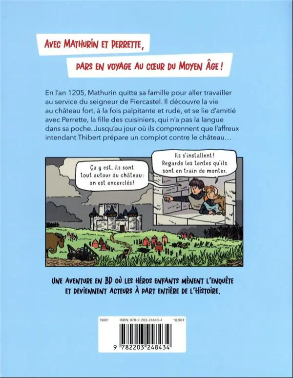 Verso de l'album Le Moyen Âge j'y étais 1 Château fort en danger