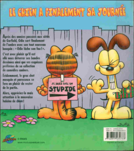 Verso de l'album Garfield Odie lâche son fou! : Garfield sort le chien !