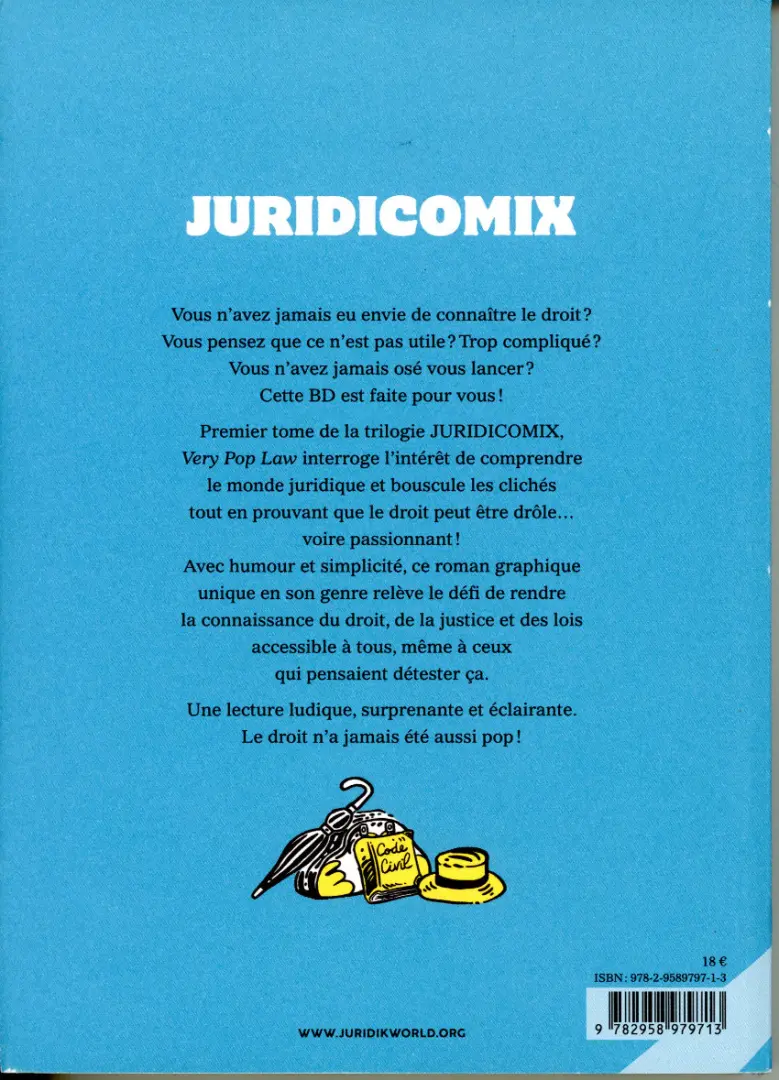 Verso de l'album Juridicomix 1 Very Pop Law