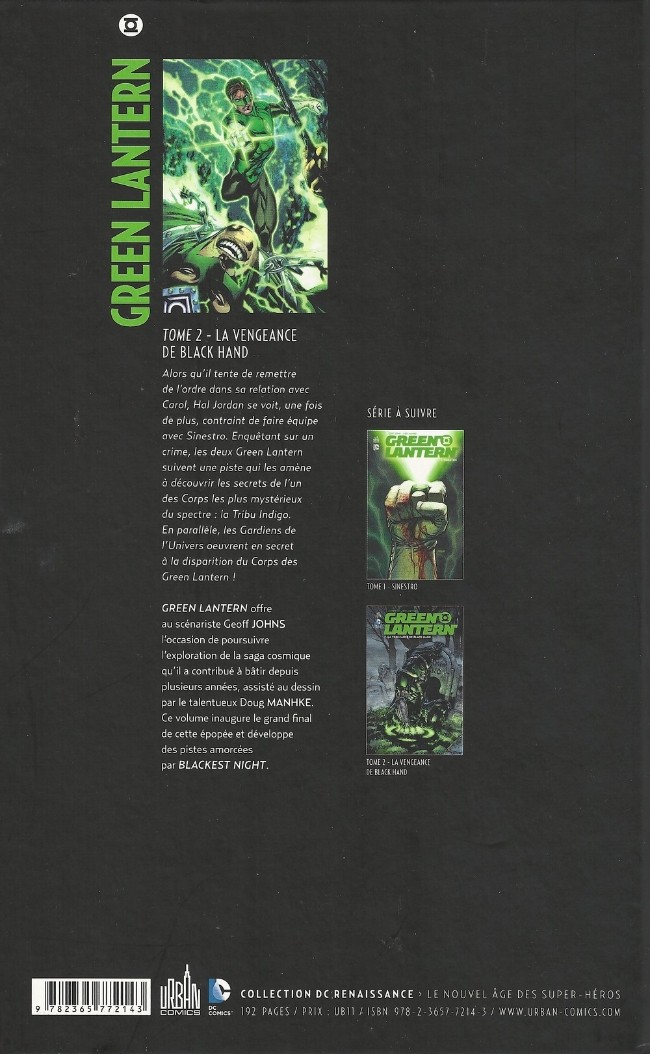 Verso de l'album Green Lantern Tome 2 La Vengeance de Black Hand