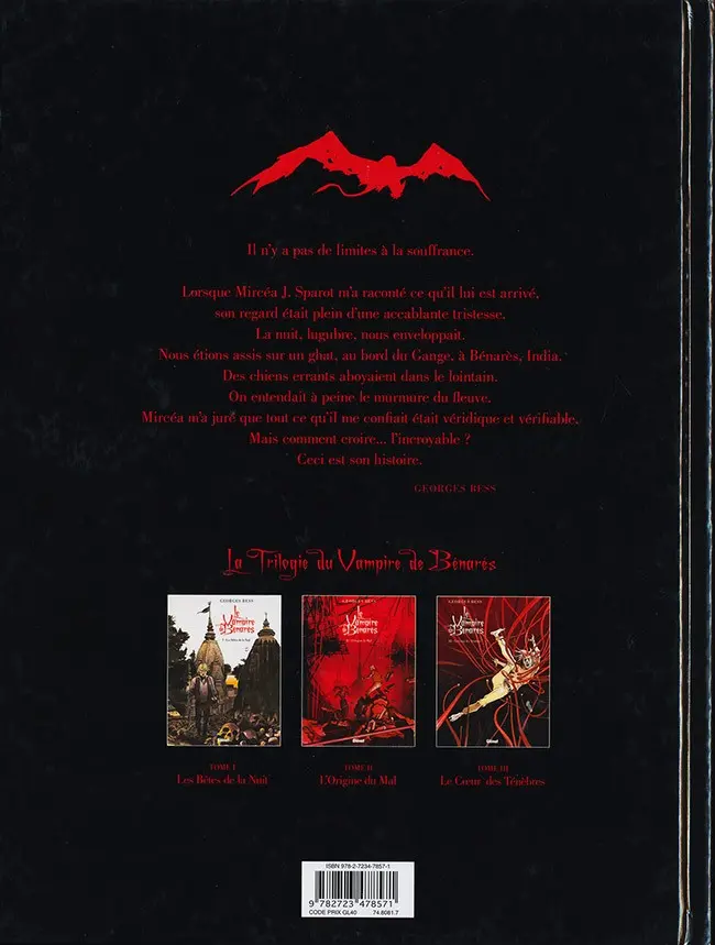 Verso de l'album Le Vampire de Benarès Tome 1 Les Bêtes de la Nuit