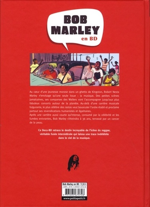 Verso de l'album Bob Marley en bandes dessinées Bob Marley en BD