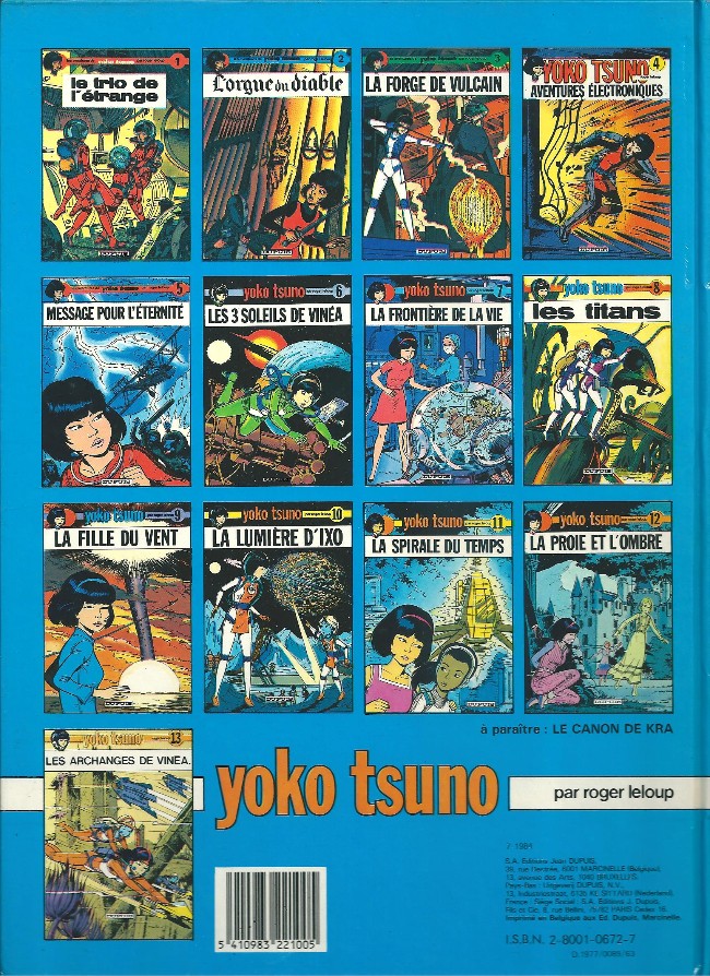 Verso de l'album Yoko Tsuno Tome 7 La frontière de la vie