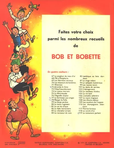Verso de l'album Bob et Bobette Tome 119 Le testament parlant