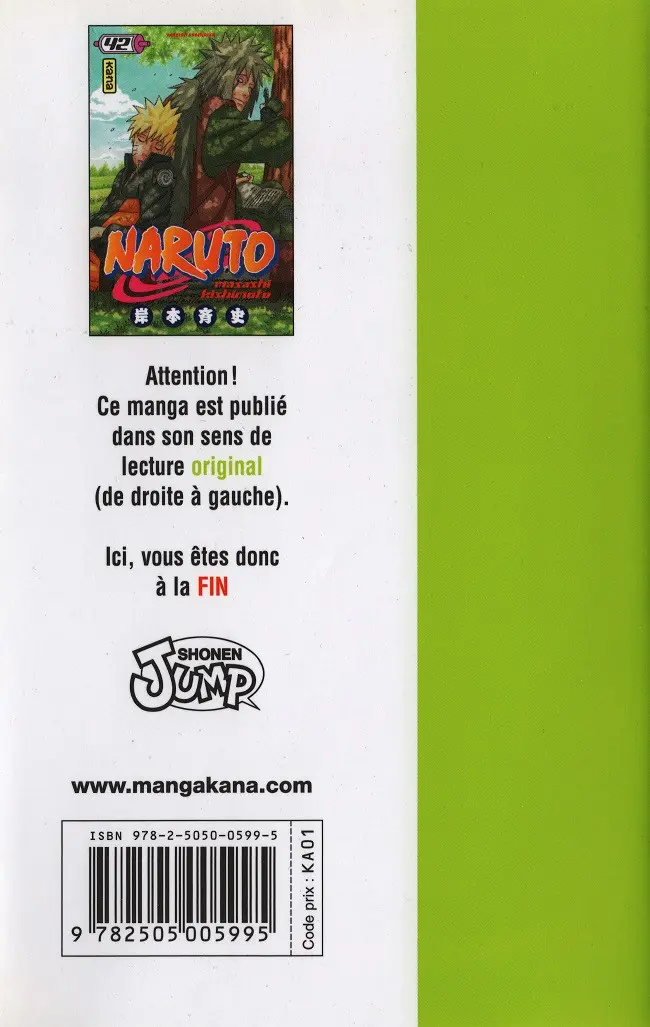 Verso de l'album Naruto 42 Le secret du kaléidoscope hypnotique...!!