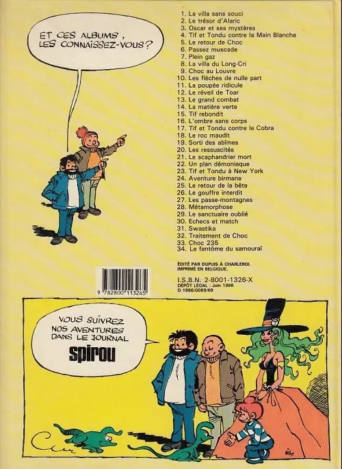 Verso de l'album Tif et Tondu Tome 34 Le fantôme du samouraï