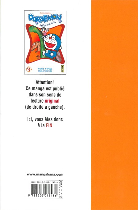 Verso de l'album Doraemon, le Chat venu du futur Tome 16