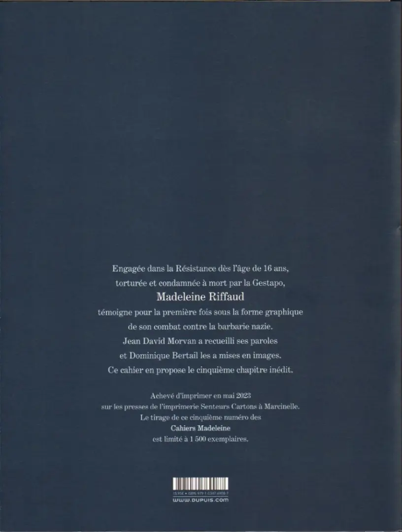 Verso de l'album Cahiers Madeleine 5