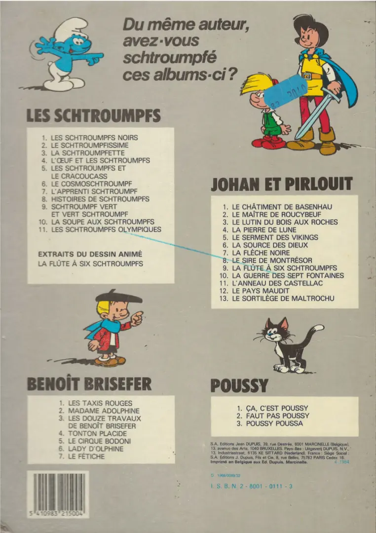 Verso de l'album Les Schtroumpfs Tome 4 L'œuf et les Schtroumpfs