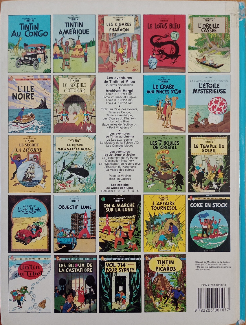 Verso de l'album Tintin Tome 8 Le sceptre d'Ottokar