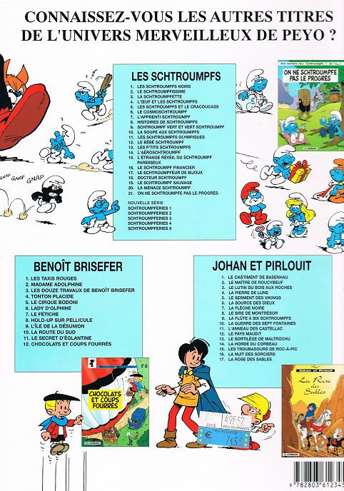Verso de l'album Les Schtroumpfs Tome 15 L'Étrange réveil du Schtroumpf paresseux