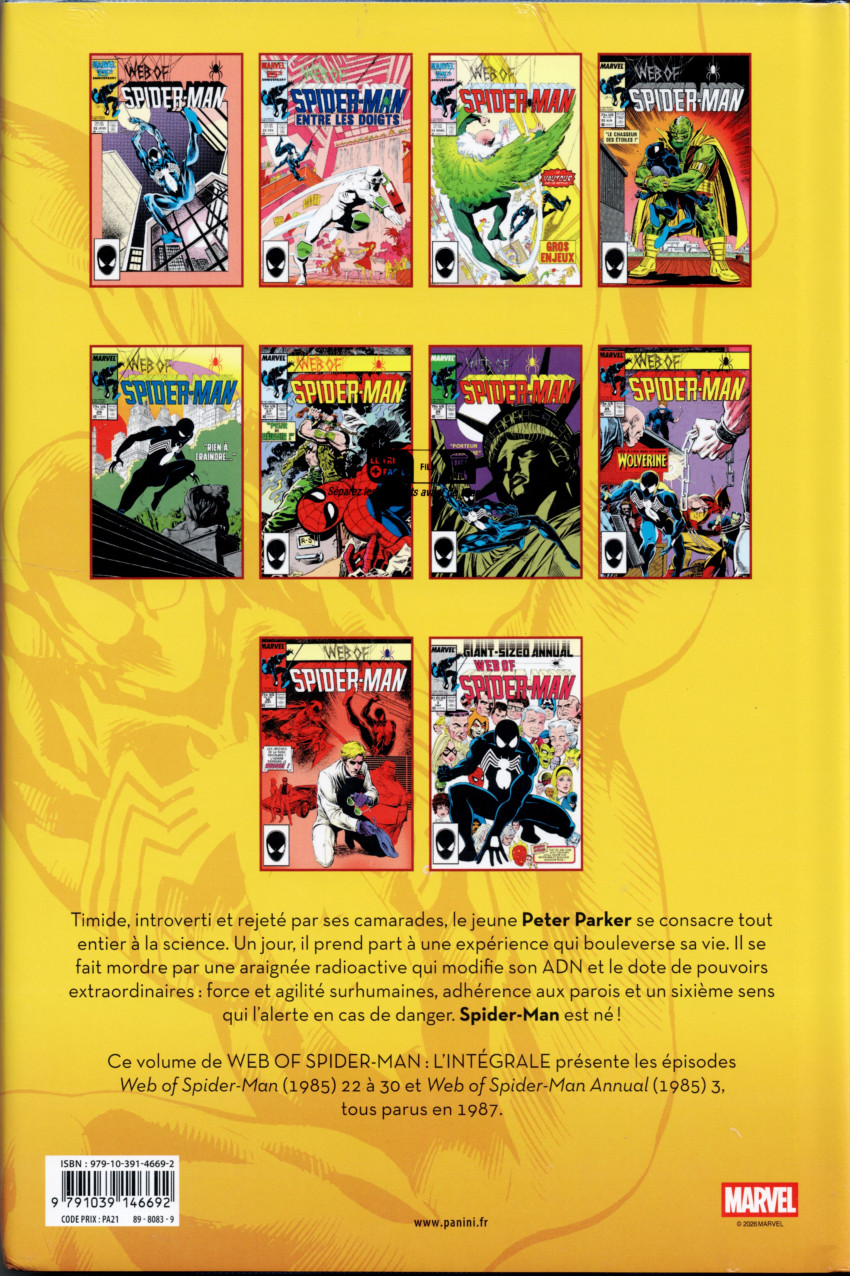 Verso de l'album Web of Spider-man - l'intégrale Volume 3 1987