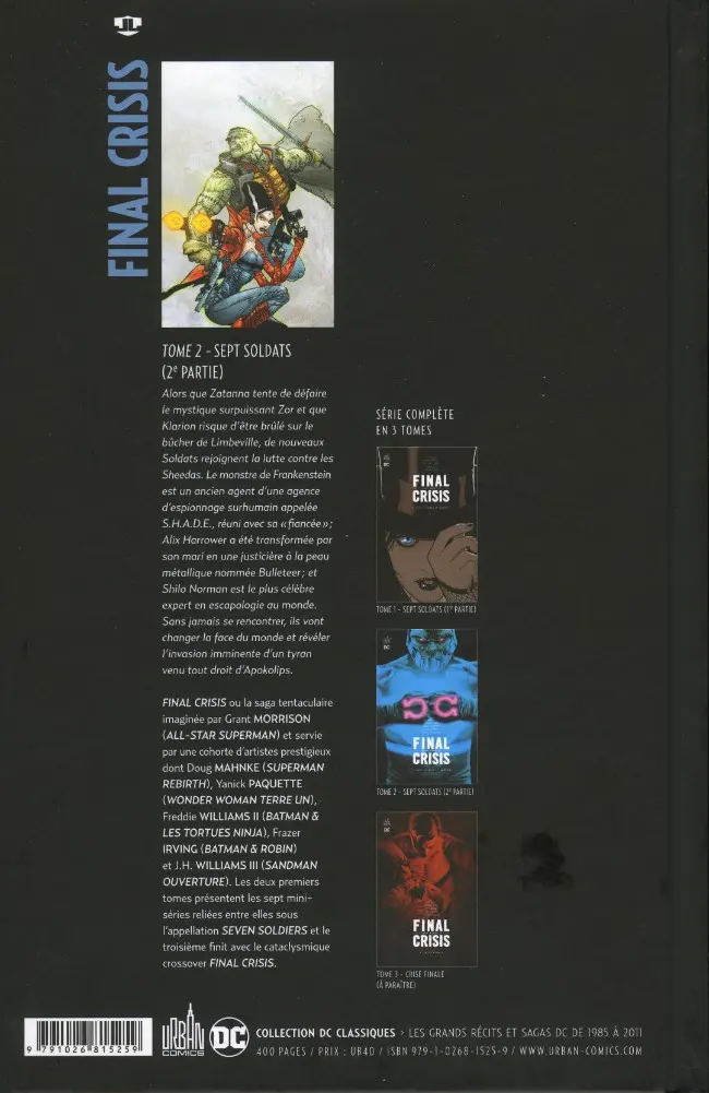 Verso de l'album Final Crisis Tome 2 Sept soldats (2e partie)