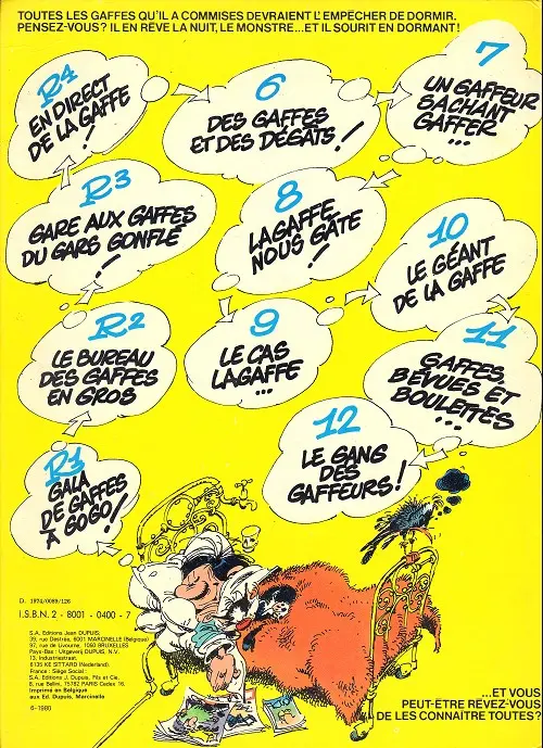 Verso de l'album Gaston Tome 12 Le gang des gaffeurs