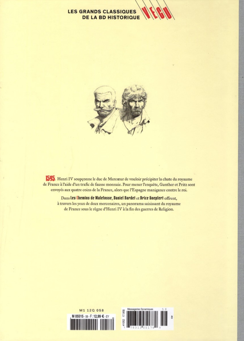 Verso de l'album Les grands Classiques de la BD Historique Vécu - La Collection Tome 59 Les Chemins de Malefosse - Tome XXI : Plaie d'argent