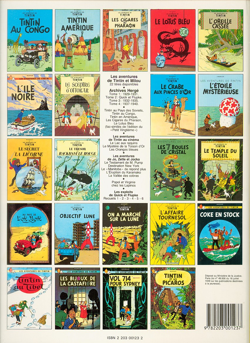 Verso de l'album Tintin Tome 23 Tintin et les Picaros