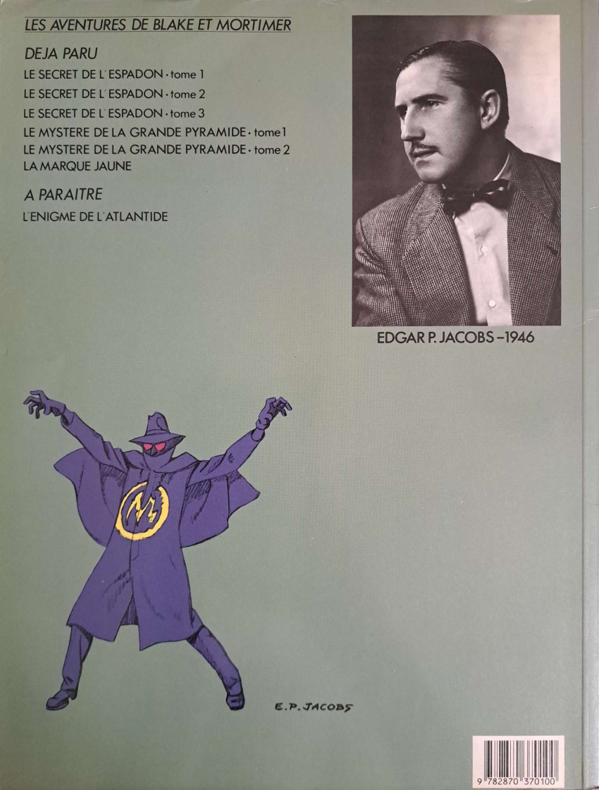 Verso de l'album Blake et Mortimer Tome 6 La marque jaune