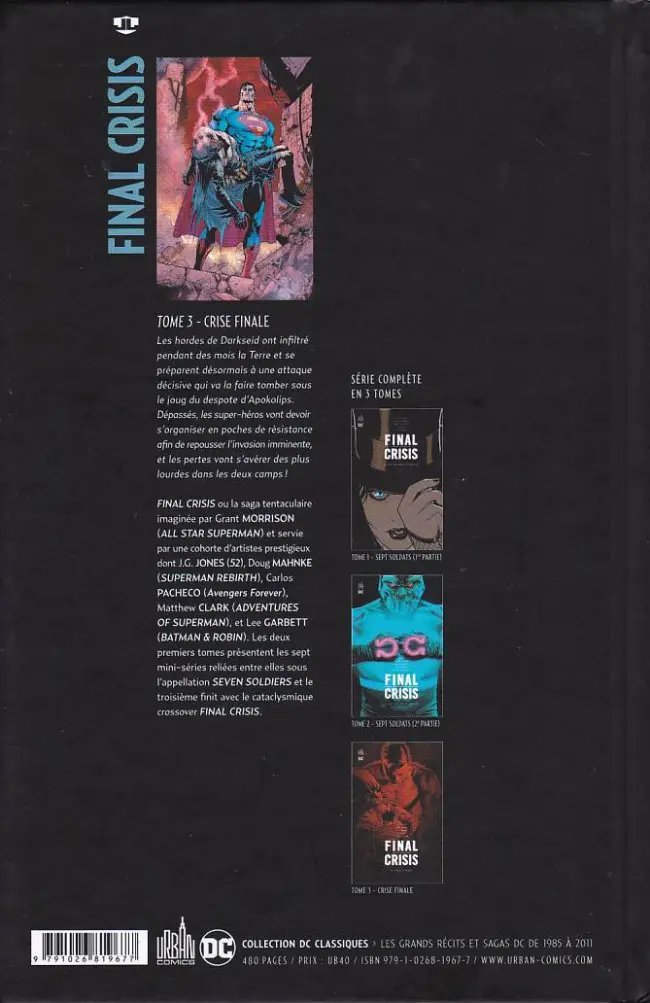 Verso de l'album Final Crisis Tome 3 Crise finale