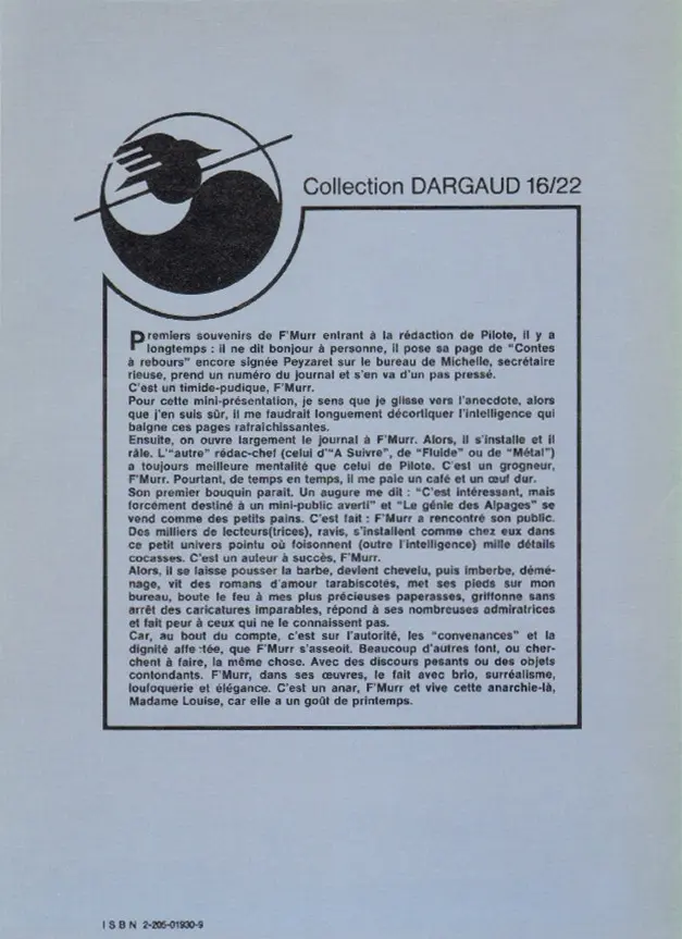 Verso de l'album Le Génie des Alpages Tome 1