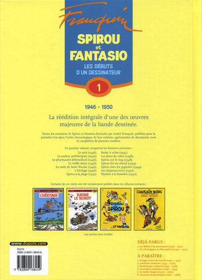 Verso de l'album Spirou et Fantasio - Intégrale Dupuis 2 Tome 1 Les débuts d'un dessinateur