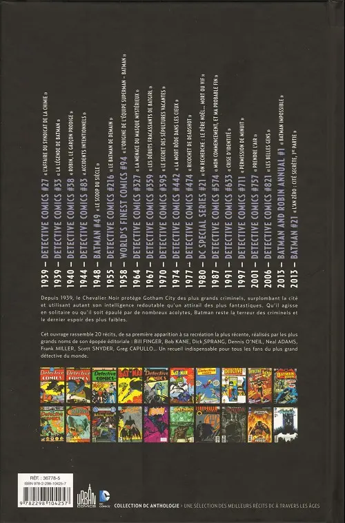 Verso de l'album Batman Anthologie