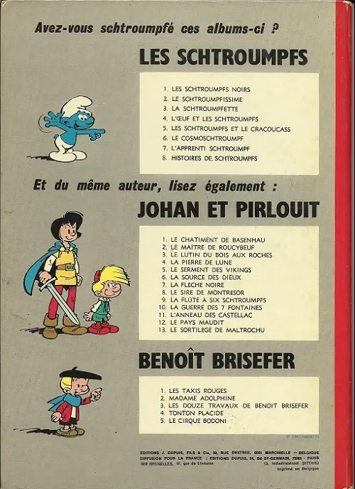 Verso de l'album Les Schtroumpfs Tome 3 La Schtroumpfette