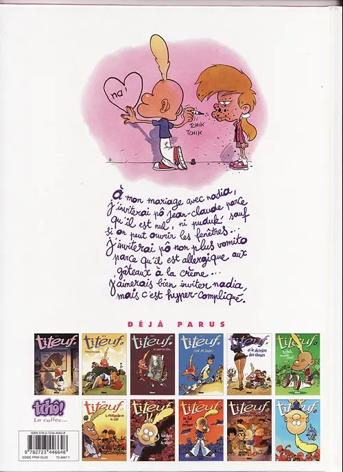Verso de l'album Titeuf Tome 10 Nadia se marie
