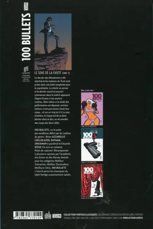 Verso de l'album 100 Bullets Tome 15 Le sens de la chute