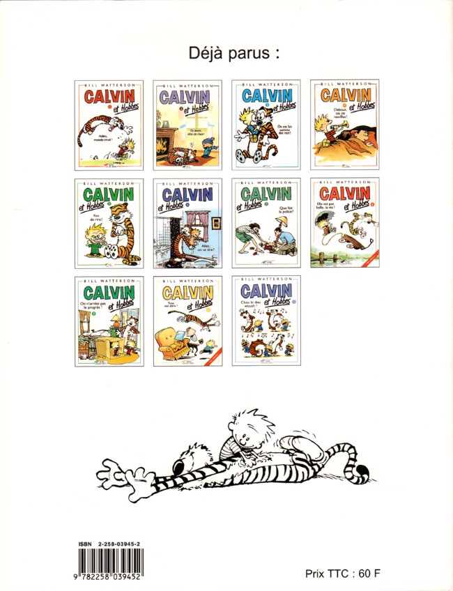 Verso de l'album Calvin et Hobbes Tome 12 Quelque chose bave sous le lit !