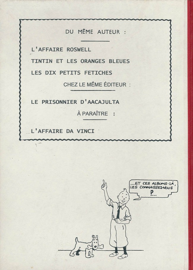 Verso de l'album Tintin Les dix petits fétiches