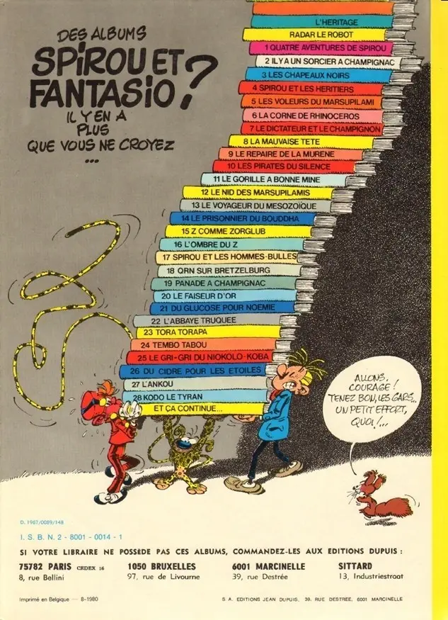 Verso de l'album Spirou et Fantasio Tome 12 Le nid des Marsupilamis