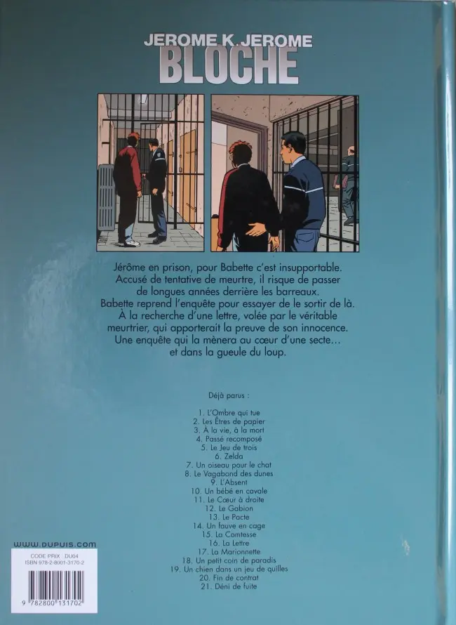 Verso de l'album Jérôme K. Jérôme Bloche Tome 16 La lettre