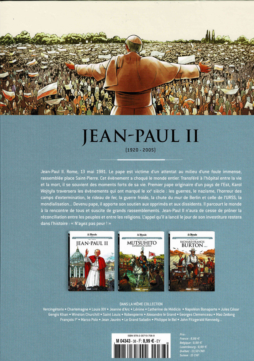Verso de l'album Les grands personnages de l'Histoire en bandes dessinées Tome 38 Jean-Paul II