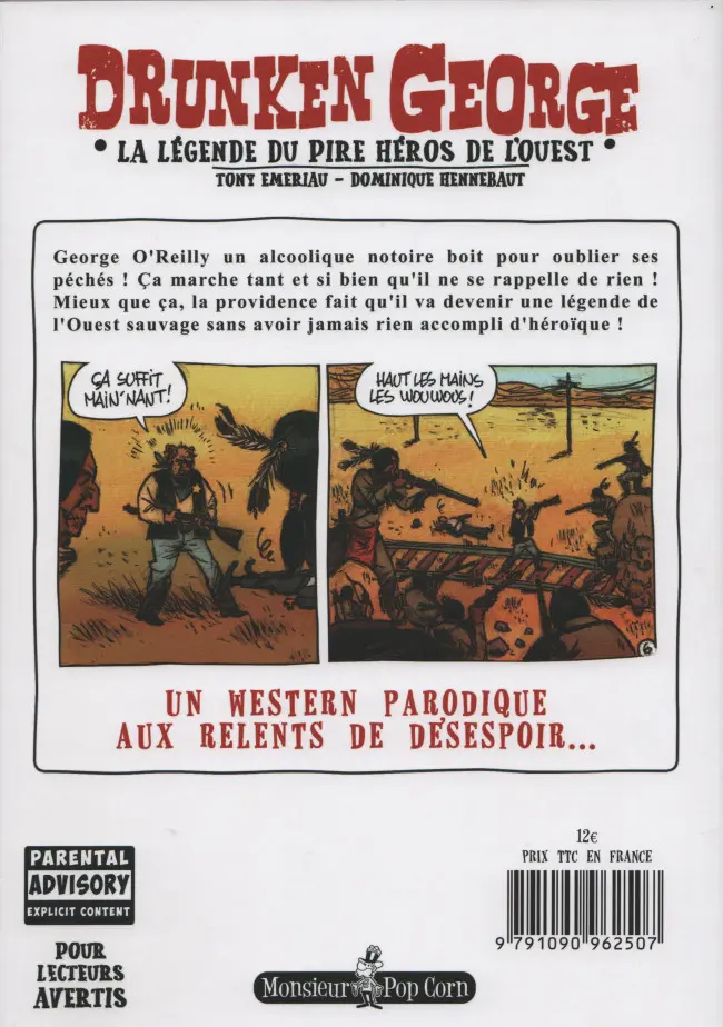 Verso de l'album Drunken George La Légende du pire héros de l'Ouest