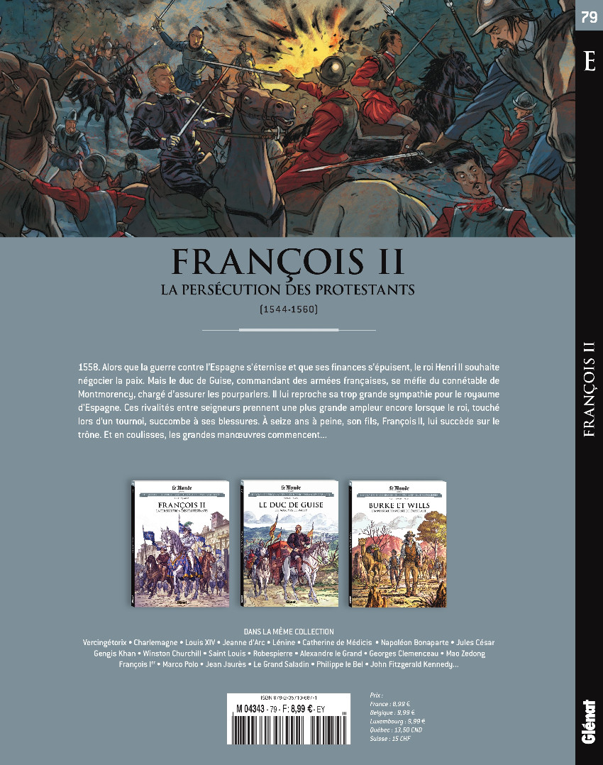 Verso de l'album Les grands personnages de l'Histoire en bandes dessinées Tome 79 François II: La persécution des protestants