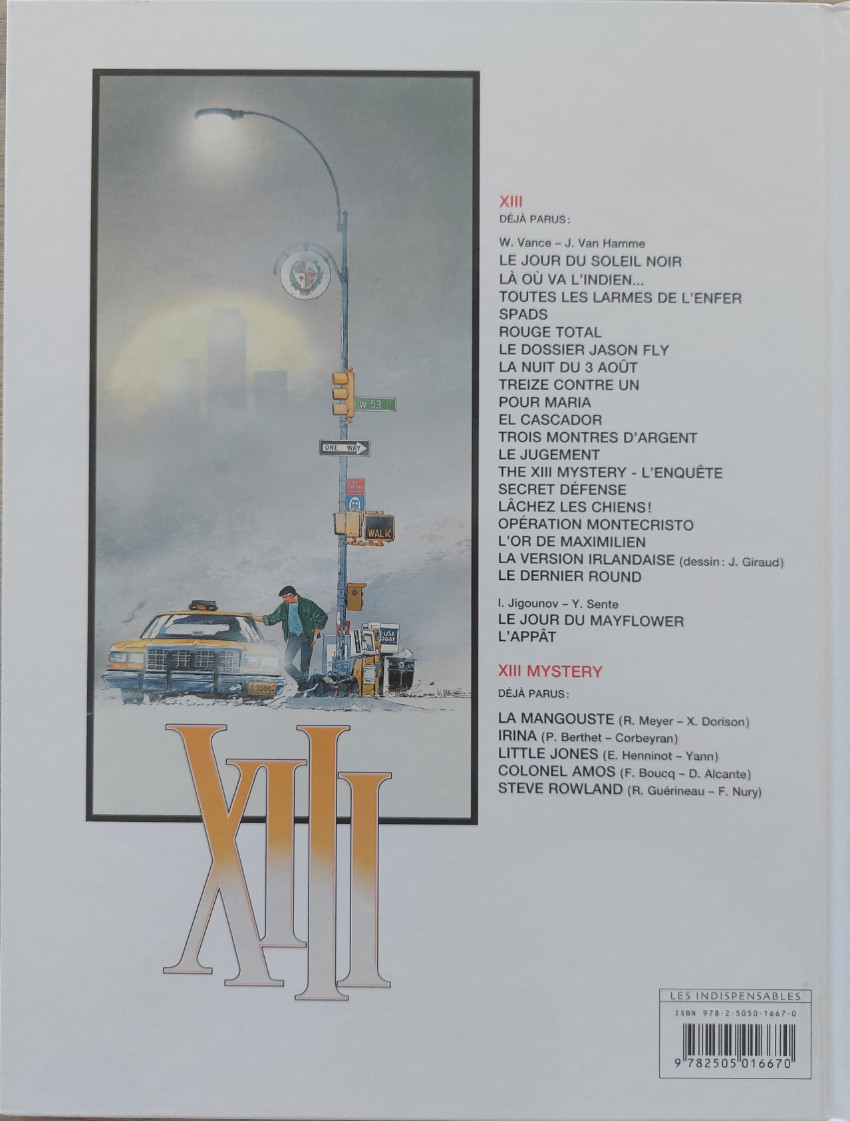 Verso de l'album XIII Tome 1 Le Jour du soleil noir