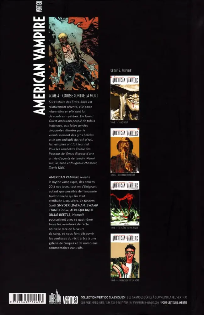 Verso de l'album American Vampire Tome 4 Course contre la mort