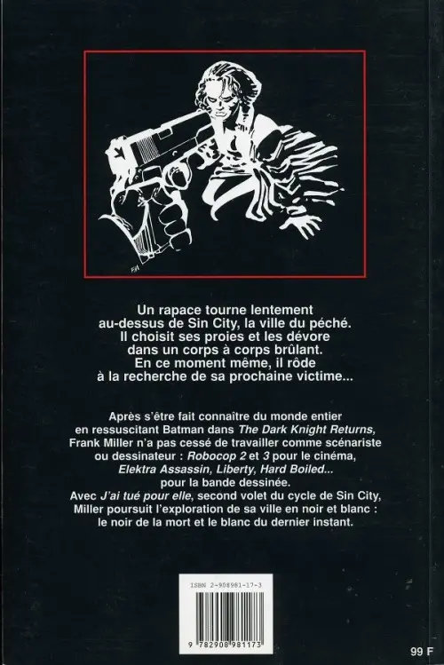 Verso de l'album Sin City Tome 2 J'ai tué pour elle