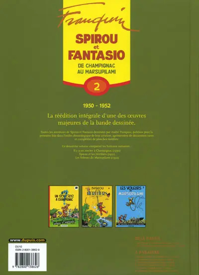 Verso de l'album Spirou et Fantasio - Intégrale Dupuis 2 Tome 2 De Champignac au Marsupilami