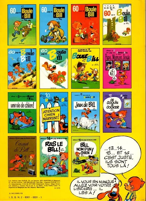 Verso de l'album Boule & Bill Tome 2 60 gags de Boule et Bill