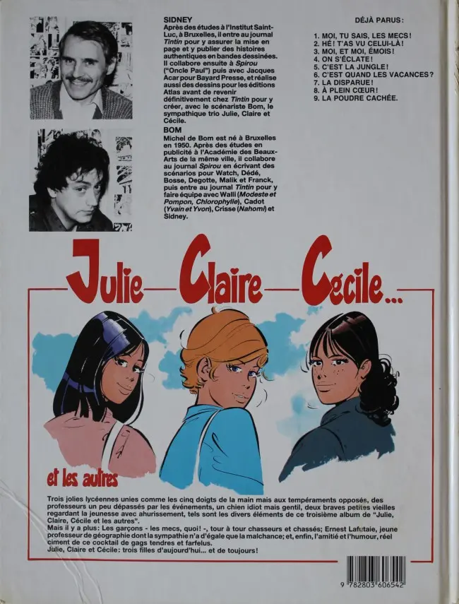 Verso de l'album Julie, Claire, Cécile Tome 3 Moi, et moi, émois !