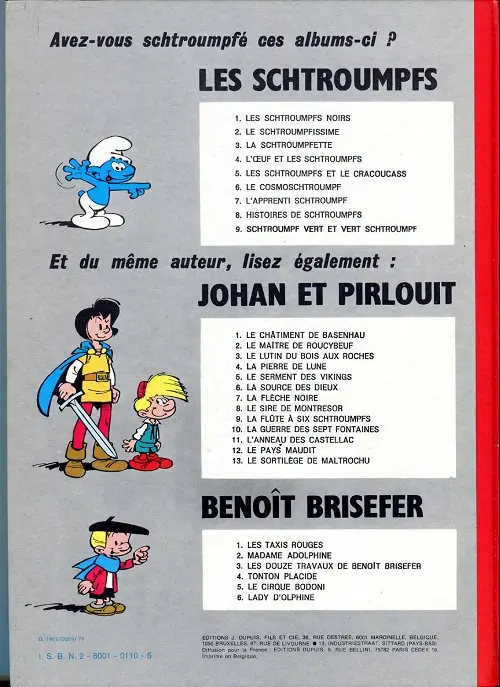 Verso de l'album Les Schtroumpfs Tome 3 La Schtroumpfette