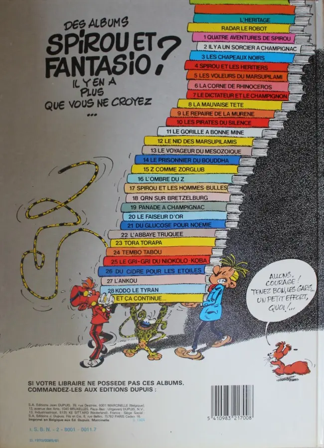Verso de l'album Spirou et Fantasio Tome 9 Le repaire de la murène