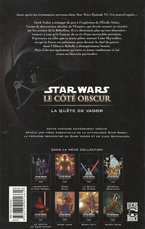 Verso de l'album Star Wars - Le côté obscur Tome 3 La Quête de Vador
