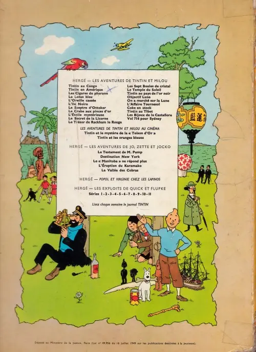 Verso de l'album Tintin Tome 3 Tintin en Amérique