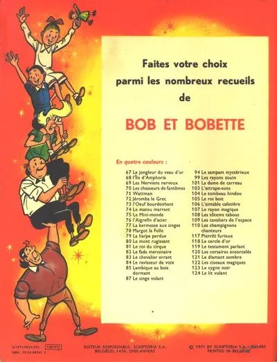Verso de l'album Bob et Bobette Tome 122 Les ciseaux magiques