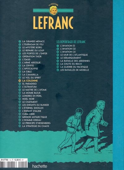 Verso de l'album Lefranc La Collection - Hachette Tome 14 La colonne