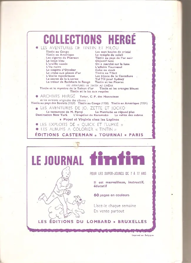 Verso de l'album Tintin Tome 183 Tintin album du journal