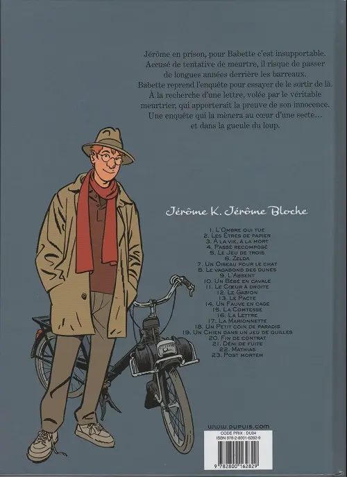 Verso de l'album Jérôme K. Jérôme Bloche Tome 16 La lettre